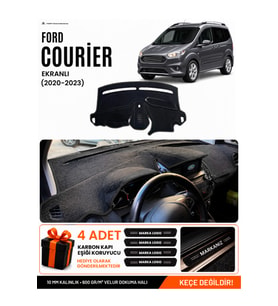 FORD COURİER (2020-2023) EKRANLI Uyumlu Torpido Örtüsü Torpido Kılıfı - Siyah