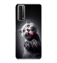 PrintiFy Huawei P Smart 2021 ile Uyumlu 1mm Slim Fit Kedi 2 050c Baskılı Şeffaf  Kılıf