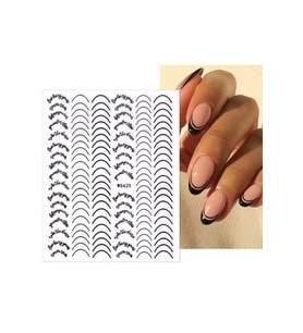 Oval Siyah French Desenli Tırnak Yapışkanı Wg625