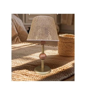 ÇİFT AHŞAPLI ABAJUR ESKİTME RATTAN KAHVERENGİ ŞAPKALI