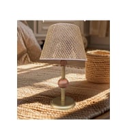 ÇİFT AHŞAPLI ABAJUR ESKİTME RATTAN KAHVERENGİ ŞAPKALI