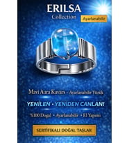 Sertifikalı Mavi Aura Kuvars Yüzük Doğal Taş Ayarlanabilir El Yapımı Enerji Taşı (Çok Renkli)