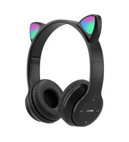 SW88 Ledli RGB Kedi Kulağı Aydınlatmalı Bluetooth Mikrofonlu Katlanabilir Kulaklık TF Kart/ AUX (Siyah)