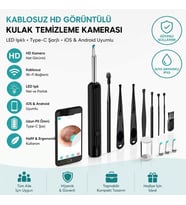 Lunaev Siyah Kablosuz Kameralı Kulak Temizleme Seti – LED