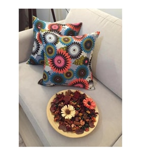 Geometrik Çiçek Baskılı Pamuk Kumaş Krem Kırlent 45x45 Cm Ikili - 810