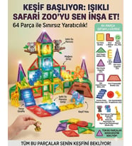 Manyetik Yapı Blokları Işıklı Çocuklar İçin 3 Boyutlu Renkli Mıknatıslı 64 Parça Manyetik Blok Oyun Seti