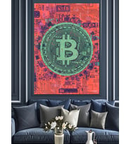 Kırmızı Bitcoin Sanatsal Çizim Dekoratif Kanvas - Mdf Ahşap Tablo