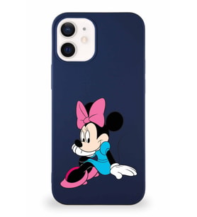 Apple iPhone 12 Soft Premier Kapak Minnie Mouse-E Tasarımlı Silikon Kılıf - Lacivert (Şeffaf)