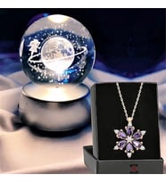 Satürn Işıklı Cam Küre 8cm*6cm Lotus Kamelya Çiçeği Kolye Hediyeli