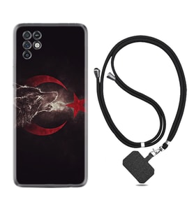 INFINIX Note 11 Pro Note 10 Hot 9 Play Kılıf Boyun Askılı Silikon Kurt ve Ay Yıldız 1403