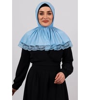Bebe Mavisi Pratik Hazır Geçmeli Tesettür Eşarp Viskon Kumaş Çıtçıtlı Dantelli 2105_11