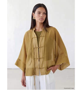 LCW Modest Yeşil Transparan Kadın Oversize Fit Gömlek Tunik