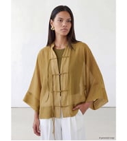 LCW Modest Yeşil Transparan Kadın Oversize Fit Gömlek Tunik