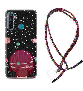 Realme 5i 5 Pro 6i 7 Pro 8 Kılıf Boyun Asklı Rasta Silikon Space Woman 1311