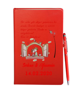 Sevgililer Gününe Özel Kırmızı Defter Kalem Hediye Seti 9