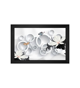 Beyaz Çiçekler Soyut Motifli Kanvas Tablo 50 x 70 cm Siyah Çerçeve