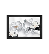 Beyaz Çiçekler Soyut Motifli Kanvas Tablo 50 x 70 cm Siyah Çerçeve