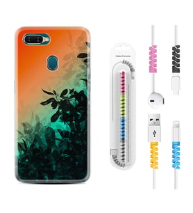 Oppo A5S A15 A16 A54 A55 A73 A74 Kılıf Kablo Koruma Spiral Silikon Güzel Çiçekler 1712
