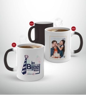 BK Gift Kişiye Özel Babalar Günü Hediyesi Fotoğraflı Sihirli Kupa Bardak-65 (Beyaz)