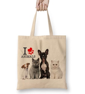 I Love Animals Kedi Köpek Cat Dog Pet Hayvan Bez Çanta Uzun Saplı