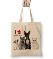 I Love Animals Kedi Köpek Cat Dog Pet Hayvan Bez Çanta Uzun Saplı