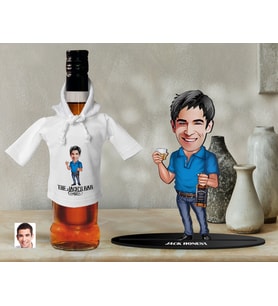 BK Gift Kişiye Özel Karikatürlü 3D Ahşap Biblo ve Beyaz Mini İçki Şişesi Tişörtü Hediye Seti, Arkadaşa Hediye, Sevgiliye Hediye-11