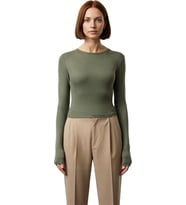 Kadın Fitted Viskoza Elastan Karışımlı Bluz Pembe Bisiklet Yaka Crop Kesim Uzun Kollu Tüm Sezonlar