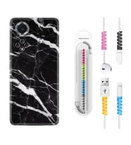 Huawei Nova Y70 Y90 Nova 9 SE  Kılıf Kablo Koruma Spiral Silikon Siyah Şerit Mermer 1318