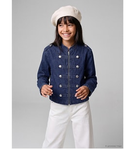 LCW Kids Mavi Düğme Detaylı Kız Çocuk Jean Ceket