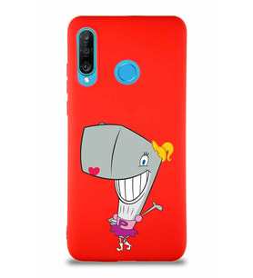 Huawei P30 Lite Soft Premier Kapak Pearl Yengeç Tasarımlı Silikon Kılıf - Kırmızı (Şeffaf)