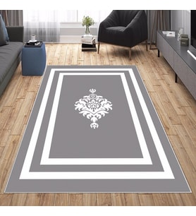 Gri Eskitme Desen Yıkanabilir Kaymaz Taban Leke Tutmaz Modern Salon Halısı ve Yolluk (Gri-Beyaz)
