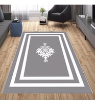 Gri Eskitme Desen Yıkanabilir Kaymaz Taban Leke Tutmaz Modern Salon Halısı ve Yolluk (Gri-Beyaz)