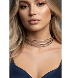 Caş Dekorasyon Gümüş Renk Metal Choker Kolye