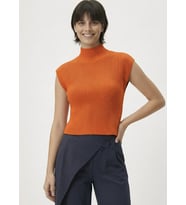 Kadın Yarım Balıkçı Yaka Fitilli Triko Kolsuz Crop Bluz