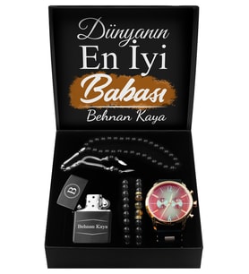 Babalar Gününe Özel Tasarım Kutu & Spor Kordon Saat & İkili Bileklik & Kişiye Özel Çakmak & Tesbih Seti