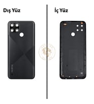 Oppo KAPAK Realme C21Y Siyah Arka Kapak Arka Cam Batarya Kapağı Lazer Kesim Kapak Pil Kapağı Back Cover