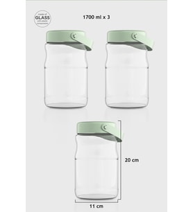 Renga Macro 1700 ml Bej Kapaklı 3'lü Cam Kavanoz Seti 131074 (Yeşil)