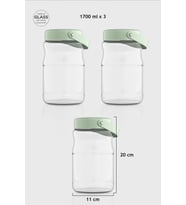 Renga Macro 1700 ml Bej Kapaklı 3'lü Cam Kavanoz Seti 131074 (Yeşil)