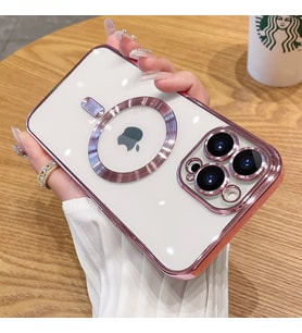 Uyumlu Model Apple iPhone 13 Pro Kılıf Magsafe Kamera Lensli Korumalı Şeffaf Silikon Kapak (Rose)