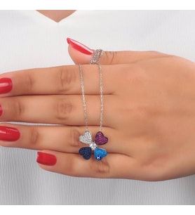 925k Gümüş Rengarenk Dört Yapraklı Yonca Kolye