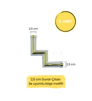 Dekoratif Polimer 2,5 cm Duvar Çıtası Uyumlu Köşe Motifi (Beyaz - Altın Rengi)