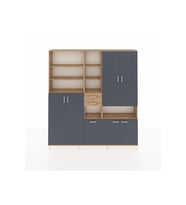 Arges Dolap 17 Raflı 2 Çekmeceli 7 Kapaklı 220x30x243 Çam-Antrasit/Çam