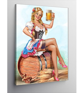 Kanvas Tablo Bira Fıçısı Ve Pin Up Kız