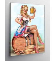 Kanvas Tablo Bira Fıçısı Ve Pin Up Kız
