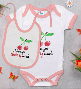 BK Kids Cherry Much Tasarımlı Pembe Bebek Body Zıbın ve Mama Önlüğü Hediye Seti-1