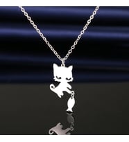 Gümüşcüm Balıkçı Kedi Gümüş Kolye (Gümüş)