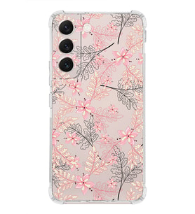Samsung Galaxy S22 Uyumlu Köşe Korumalı Antişok  Kapak Floral Kırmızı Tasarımlı Şeffaf  Kılıf
