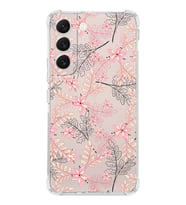 Samsung Galaxy S22 Uyumlu Köşe Korumalı Antişok  Kapak Floral Kırmızı Tasarımlı Şeffaf  Kılıf