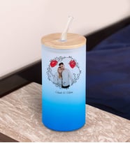 BK Gift İsimli Fotoğraflı Mavi Renk Pipetli Buzlu Cam Bardak 600ml - 2, Arkadaşa Hediye, Doğum Günü Hediyesi