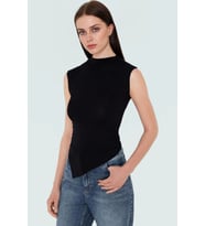 Asimetrik Kolsuz Bluz Viskoz Elastan Yazlık Fitted Dik Yaka Şık Görünüm Günlük Kullanım İçin (Siyah)